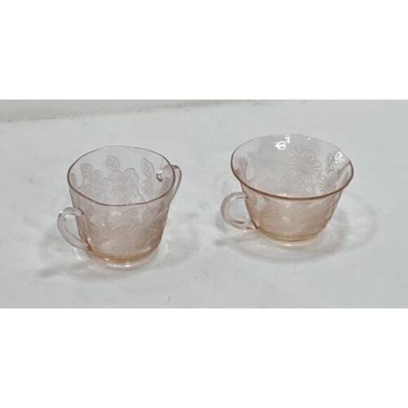 Vtg Pink Depression Glass MacBeth Evans Dogwood ApplePattern Creamer & Sugar - Picture 1 of 6
